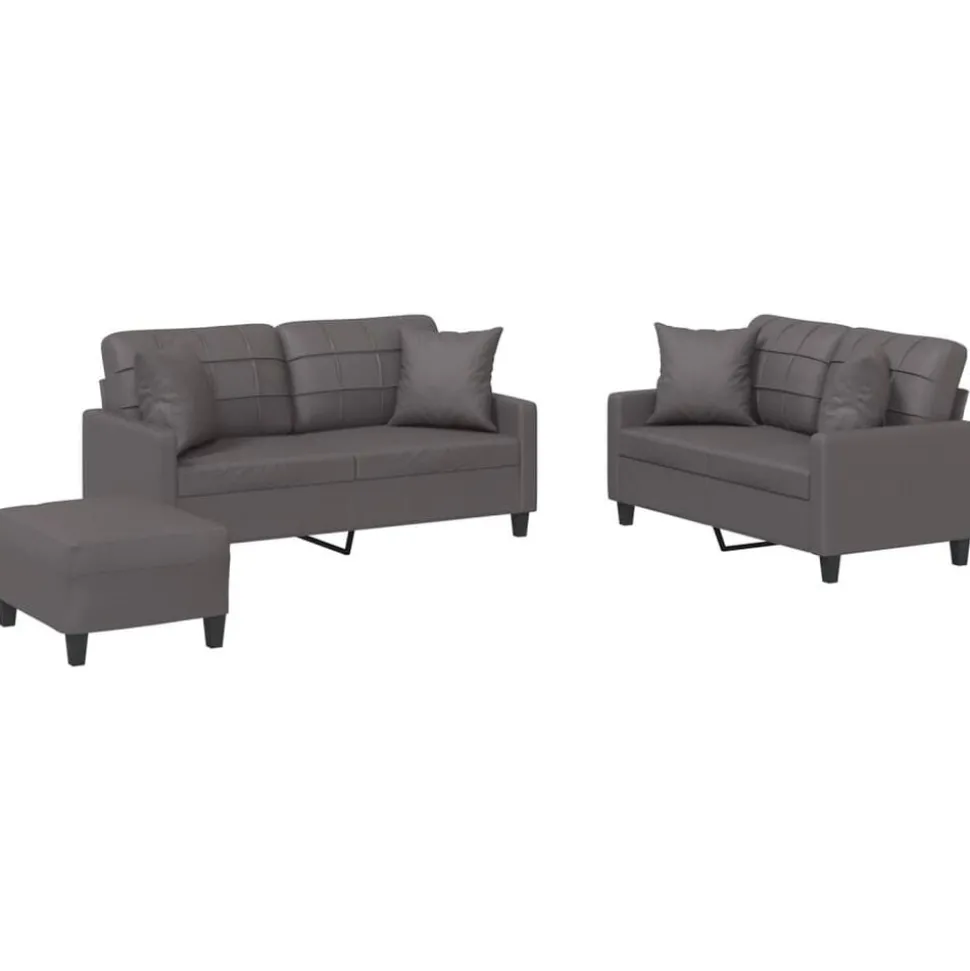 vidaXL 3-delige Loungeset met kussens kunstleer grijs