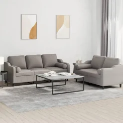vidaXL 2-delige Loungeset met kussens stof taupe