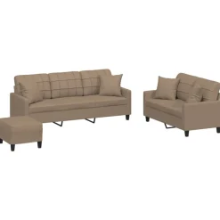 vidaXL 3-delige Loungeset met kussens kunstleer cappuccinokleurig