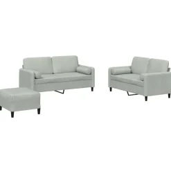 vidaXL 3-delige Loungeset met kussens fluweel lichtgrijs