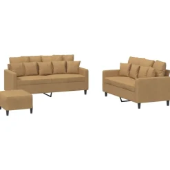 vidaXL 3-delige Loungeset met kussens fluweel bruin