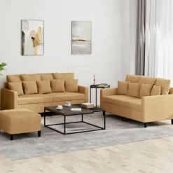 vidaXL 3-delige Loungeset met kussens fluweel bruin