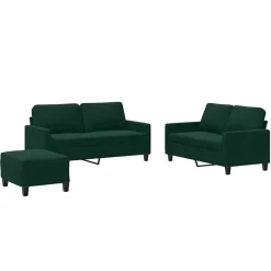 vidaXL 3-delige Loungeset met kussens fluweel donkergroen