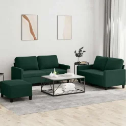 vidaXL 3-delige Loungeset met kussens fluweel donkergroen