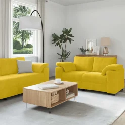 vidaXL 3-delige Loungeset met kussens fluweel geel
