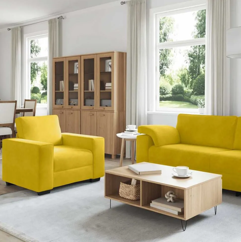 vidaXL 3-delige Loungeset met kussens fluweel geel