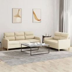 vidaXL 2-delige Loungeset met kussens stof crèmekleurig