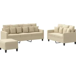vidaXL 3-delige Loungeset met kussens stof crèmekleurig