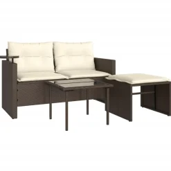 vidaXL 3-delige Loungeset met kussens poly rattan bruin