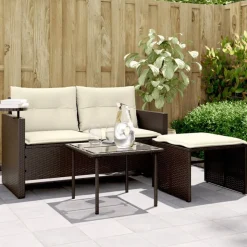 vidaXL 3-delige Loungeset met kussens poly rattan bruin