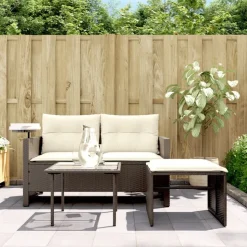 vidaXL 3-delige Loungeset met kussens poly rattan bruin