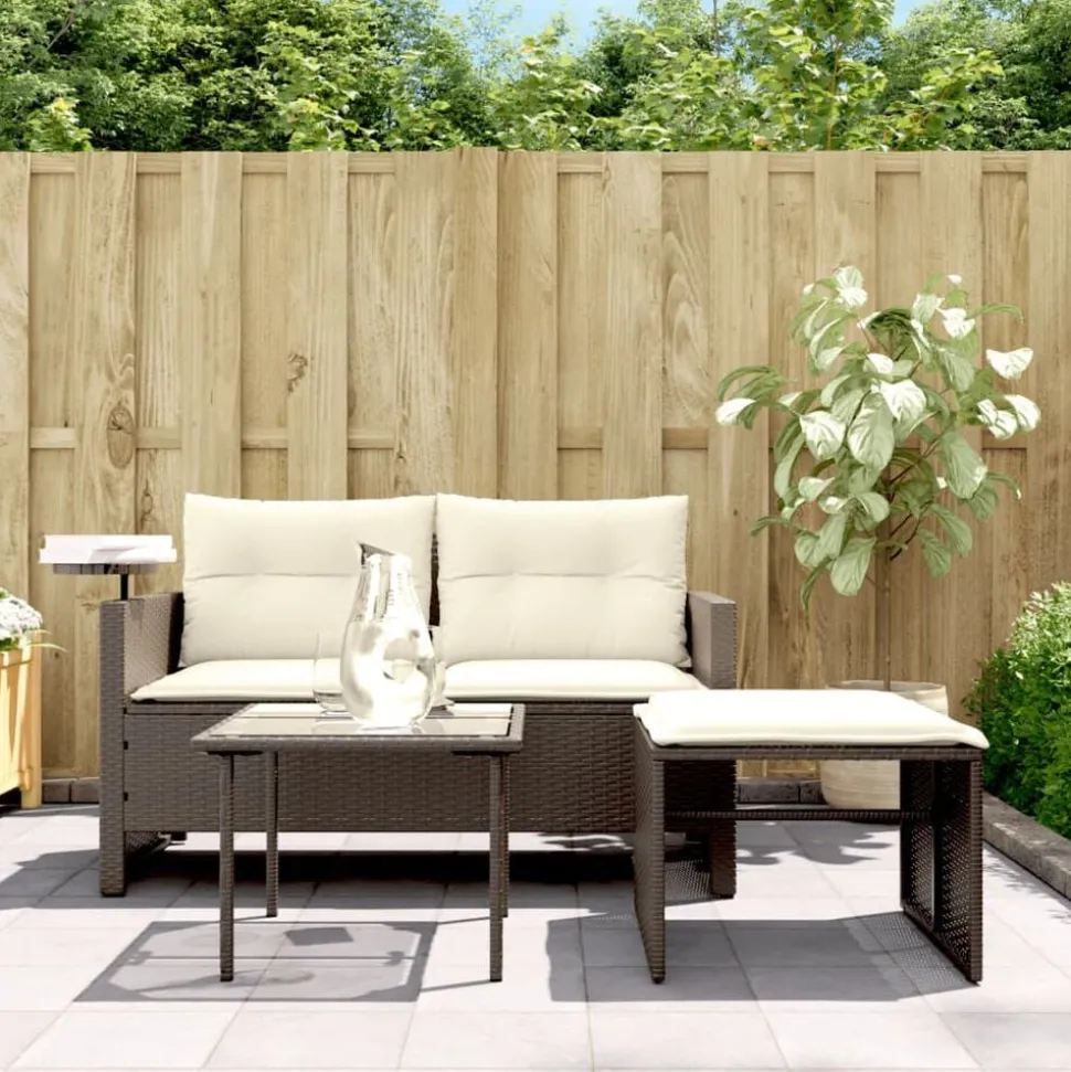 vidaXL 3-delige Loungeset met kussens poly rattan bruin