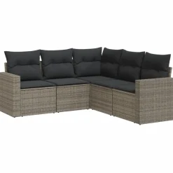 vidaXL 5-delige Loungeset met kussens poly rattan grijs