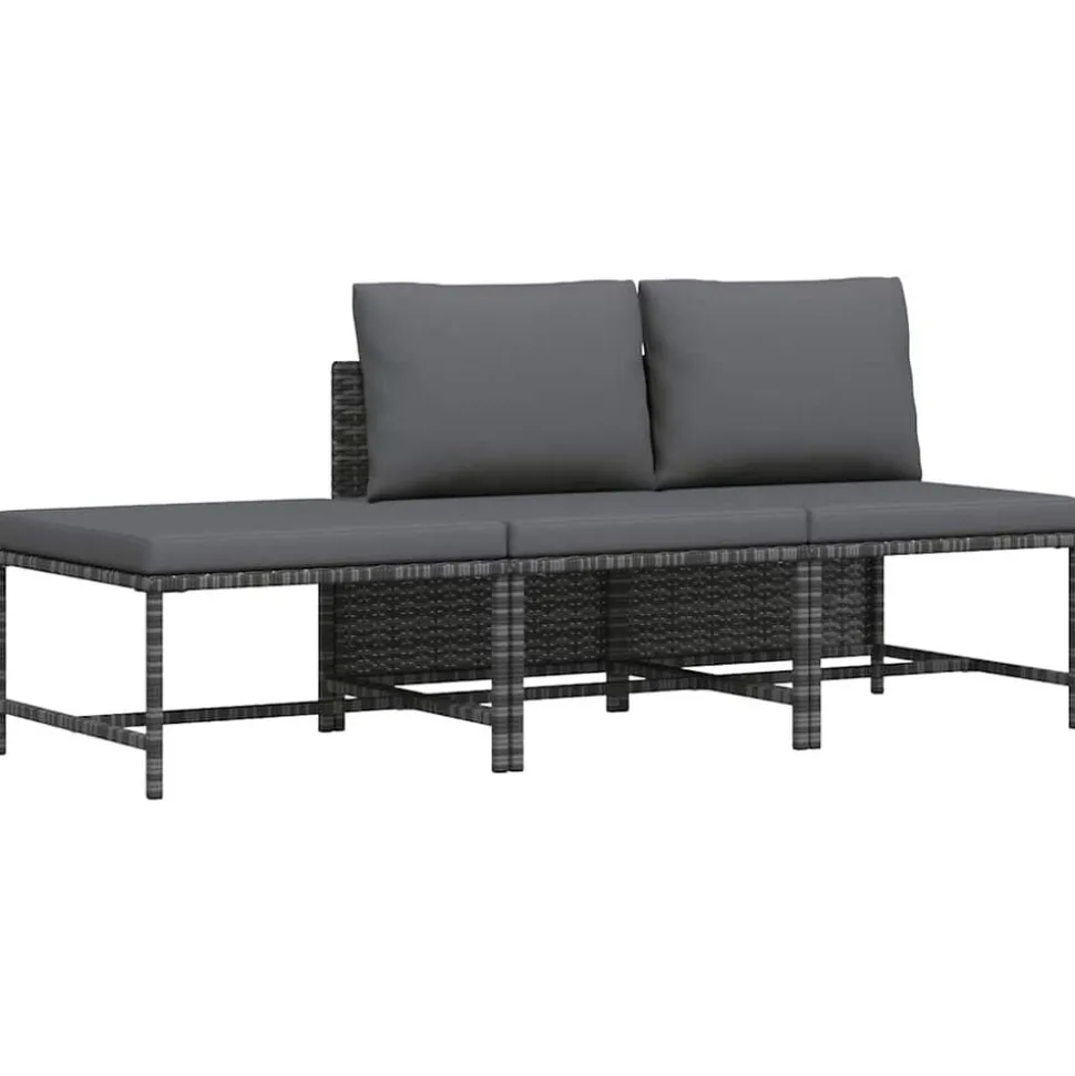 vidaXL 3-delige Loungeset met kussens poly rattan grijs