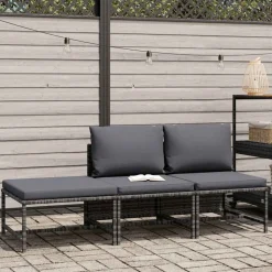 vidaXL 3-delige Loungeset met kussens poly rattan grijs