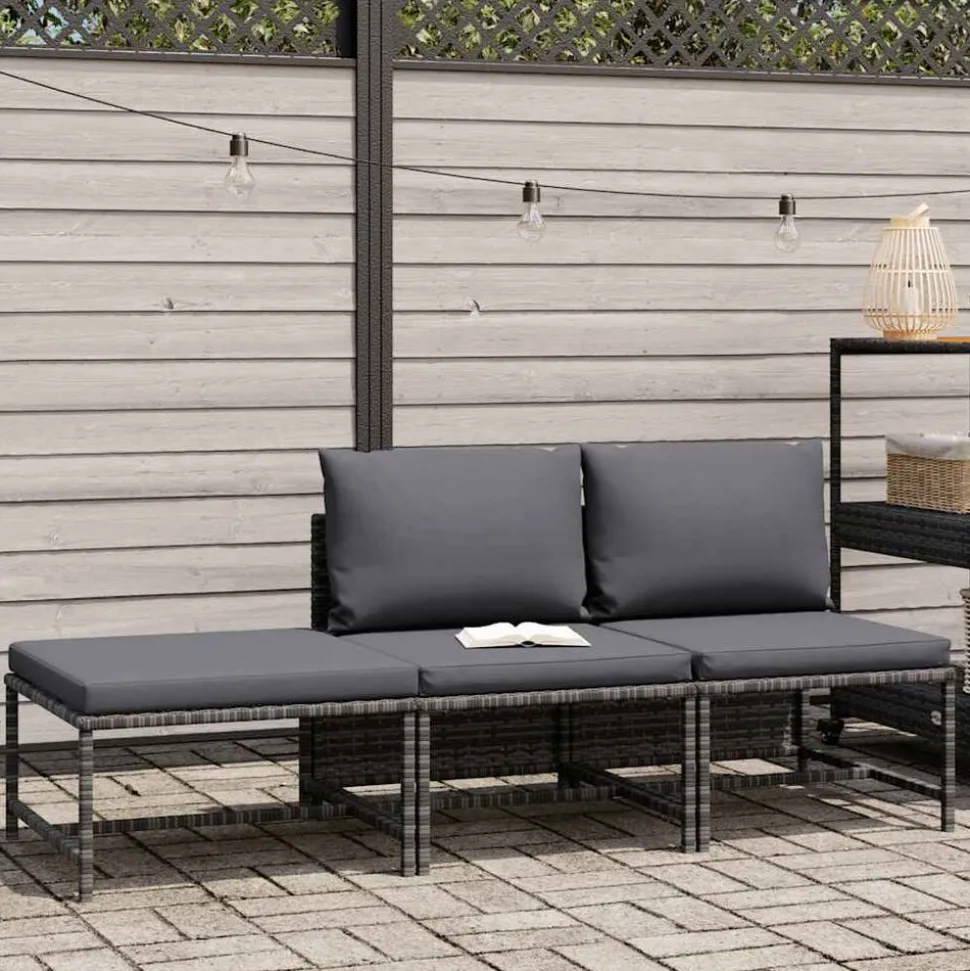vidaXL 3-delige Loungeset met kussens poly rattan grijs
