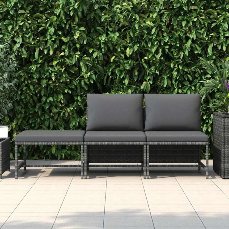 vidaXL 3-delige Loungeset met kussens poly rattan grijs