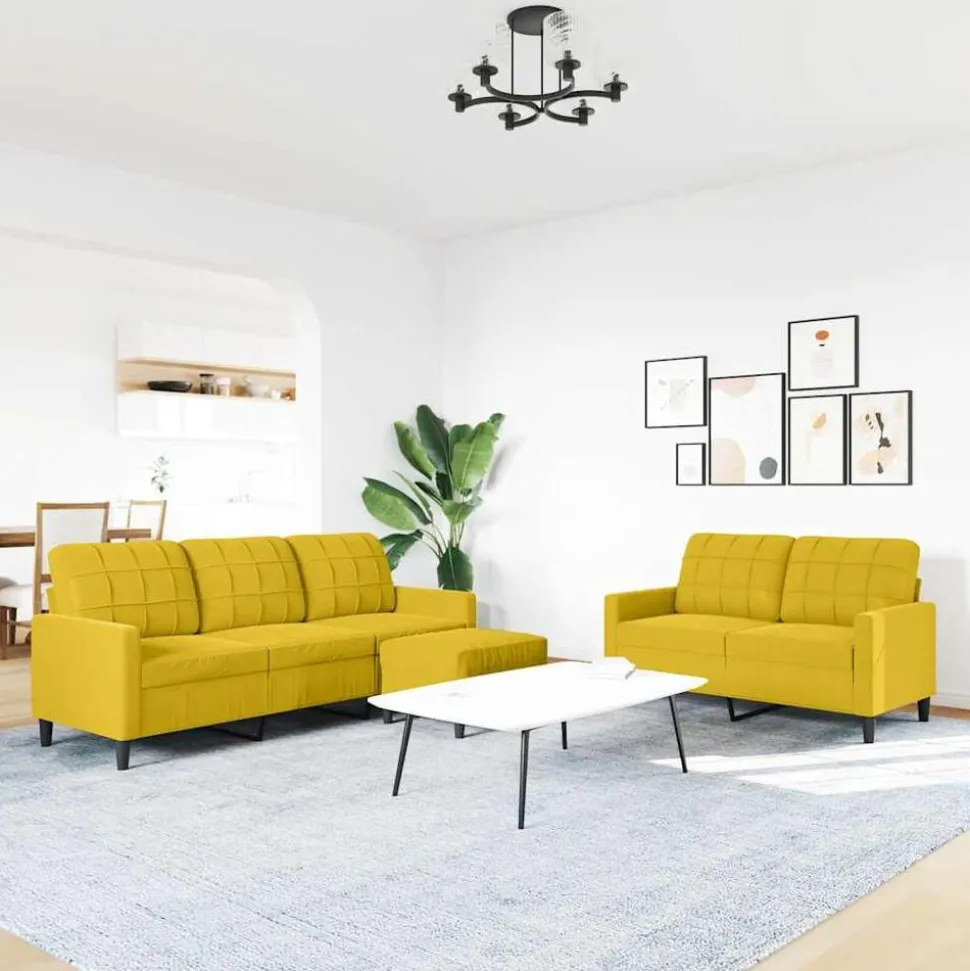 vidaXL 3-delige Loungeset met kussens fluweel geel