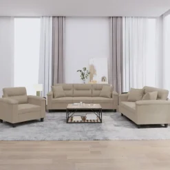 vidaXL 3-delige Loungeset met kussens microvezelstof taupe