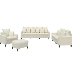 vidaXL 4-delige Loungeset met kussens fluweel crèmekleurig