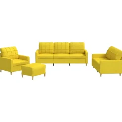 vidaXL 4-delige Loungeset met kussens stof lichtgeel