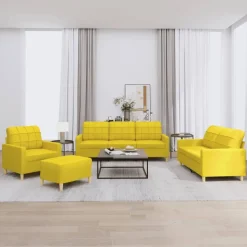 vidaXL 4-delige Loungeset met kussens stof lichtgeel
