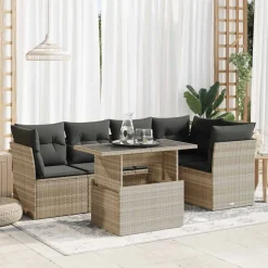 vidaXL 6-delige Loungeset met kussens poly rattan lichtgrijs