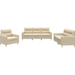 vidaXL 3-delige Loungeset met kussens stof crèmekleurig