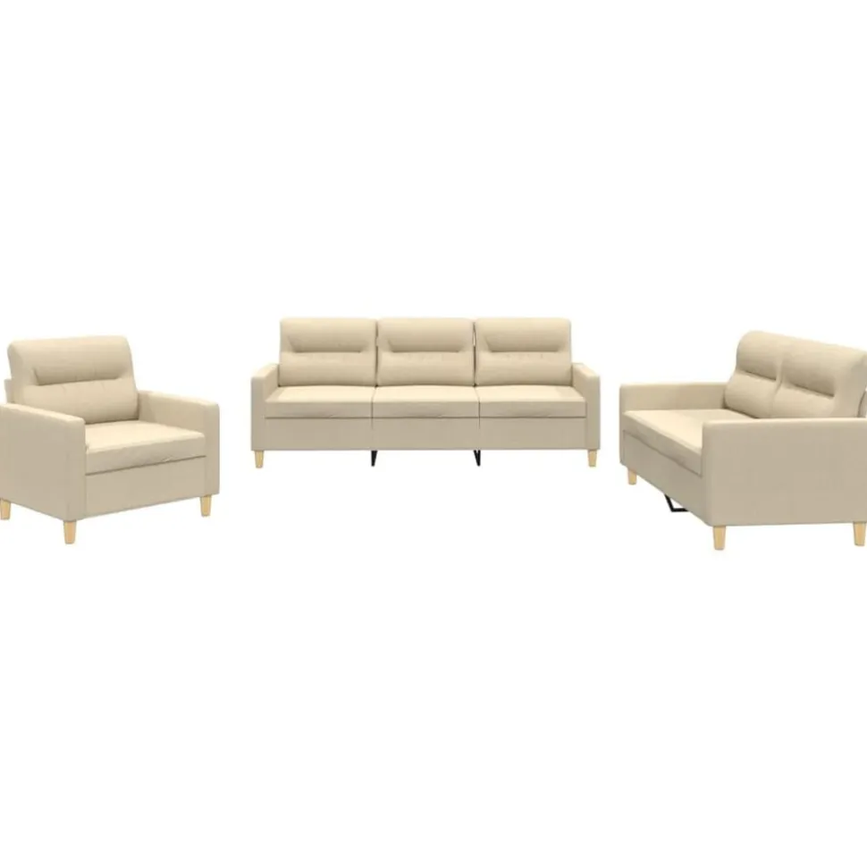vidaXL 3-delige Loungeset met kussens stof crèmekleurig