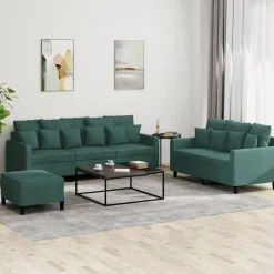 vidaXL 3-delige Loungeset met kussens fluweel donkergroen