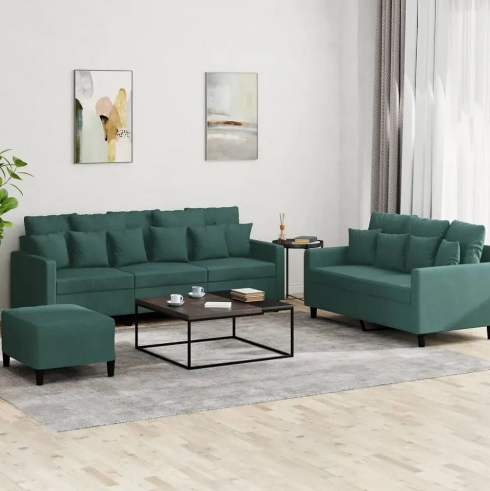 vidaXL 3-delige Loungeset met kussens fluweel donkergroen
