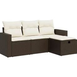 vidaXL 4-delige Loungeset met kussens poly rattan bruin