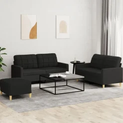 vidaXL 3-delige loungeset met kussens stof zwart