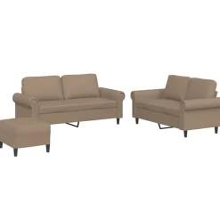 vidaXL 3-delige Loungeset met kussens kunstleer cappuccino