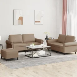 vidaXL 3-delige Loungeset met kussens kunstleer cappuccino