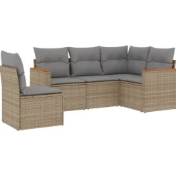 vidaXL 5-delige Loungeset met kussens poly rattan beige