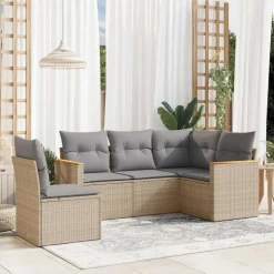 vidaXL 5-delige Loungeset met kussens poly rattan beige
