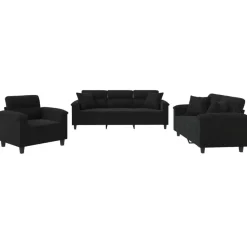 vidaXL 3-delige Loungeset met kussens microvezelstof zwart