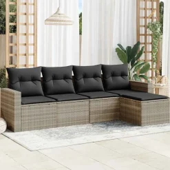 vidaXL 5-delige Loungeset met kussens poly rattan lichtgrijs