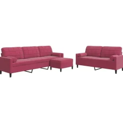vidaXL 3-delige Loungeset met kussens en bolsters fluweel wijnrood
