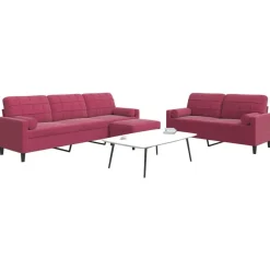 vidaXL 3-delige Loungeset met kussens en bolsters fluweel wijnrood