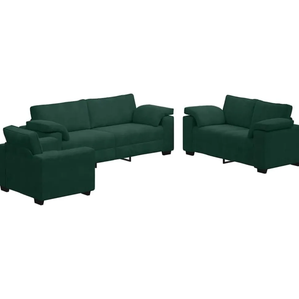 vidaXL 3-delige Loungeset met kussens fluweel donkergroen