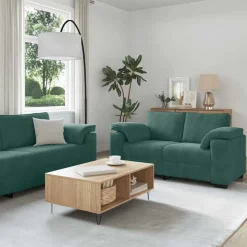 vidaXL 3-delige Loungeset met kussens fluweel donkergroen