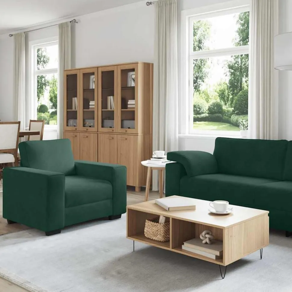 vidaXL 3-delige Loungeset met kussens fluweel donkergroen