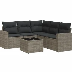 vidaXL 6-delige Loungeset met kussens poly rattan grijs