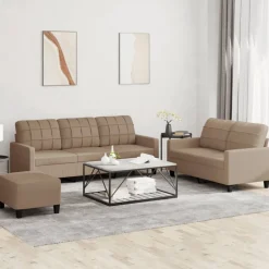 vidaXL 3-delige Loungeset met kussens kunstleer cappuccino