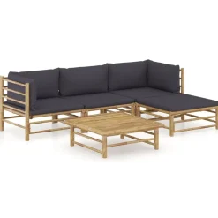 vidaXL 5-delige Loungeset met donkergrijze kussens bamboe