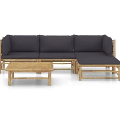 vidaXL 5-delige Loungeset met donkergrijze kussens bamboe