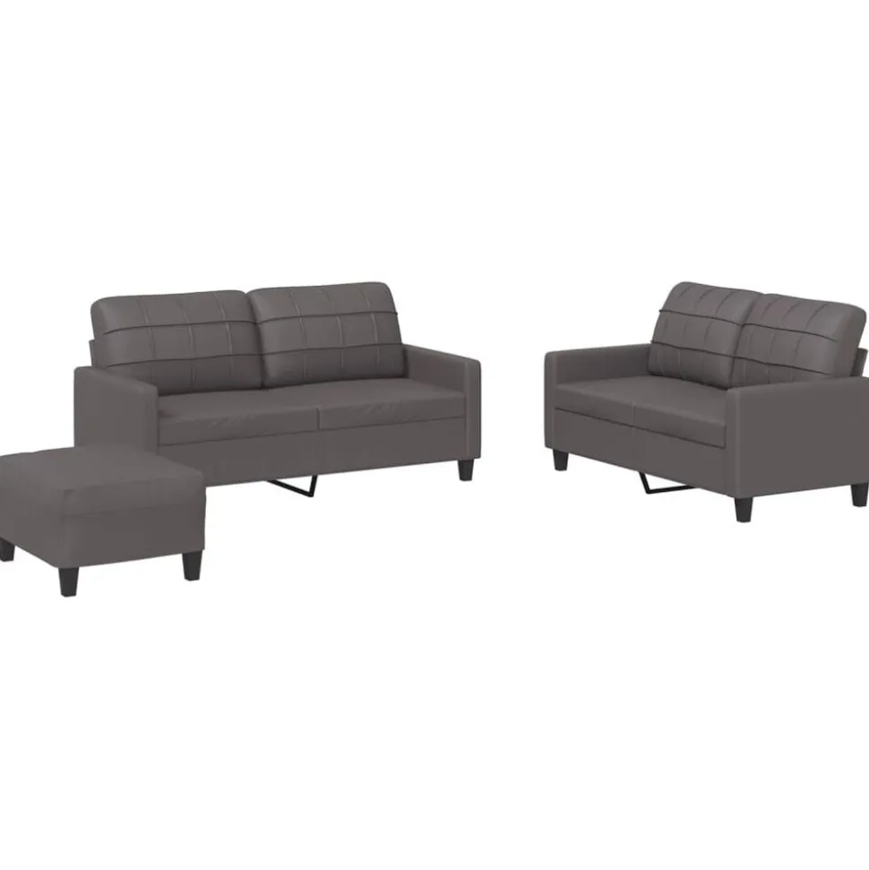 vidaXL 3-delige Loungeset met kussens kunstleer grijs