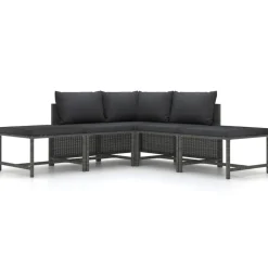 vidaXL 5-delige Loungeset met kussens poly rattan grijs